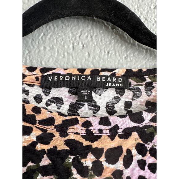 NWOT Women's Veronica Beard Waldorf Lilac Multi Leopard Print Elbow Sleeve Tee S - Picture 3 of 5